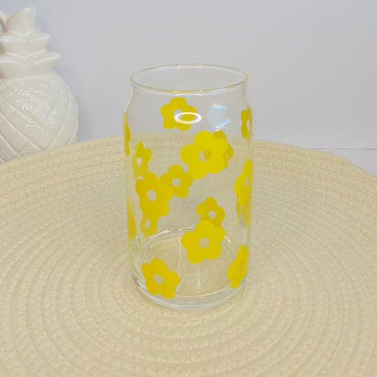 Yellow Daisies Can Glass