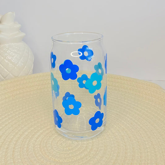 Blue Daisies Can Glass