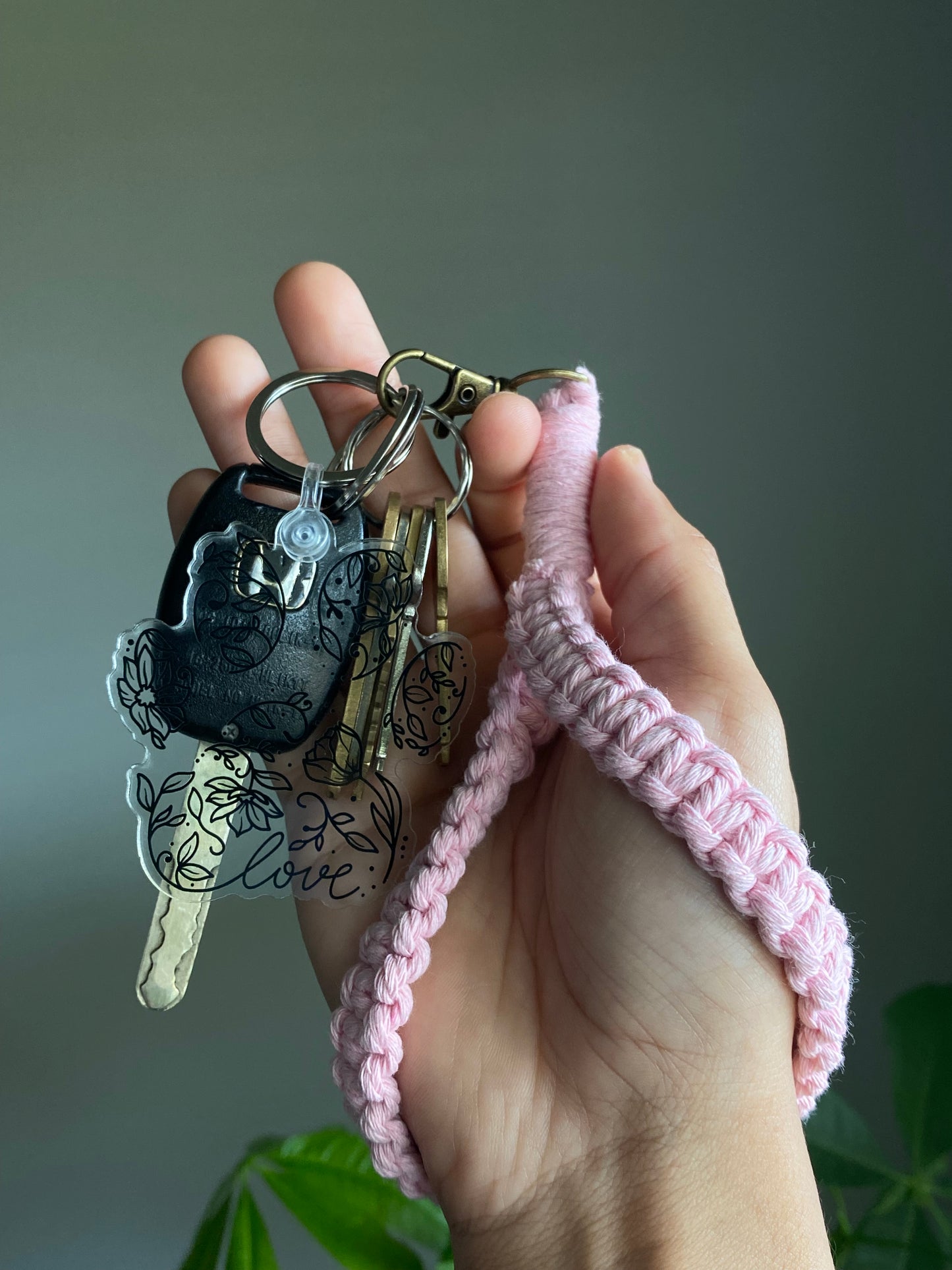 Pink Macrame Wrist Keychain