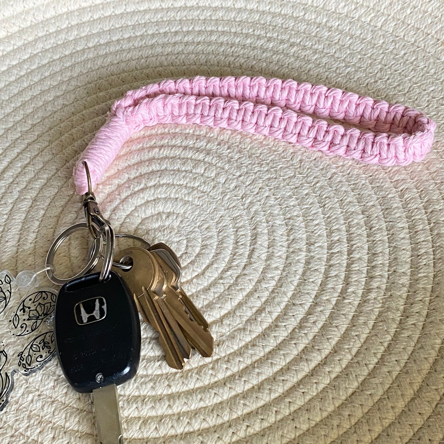 Pink Macrame Wrist Keychain