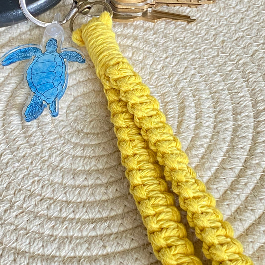 Bright Yellow Macrame Wrist Keychain