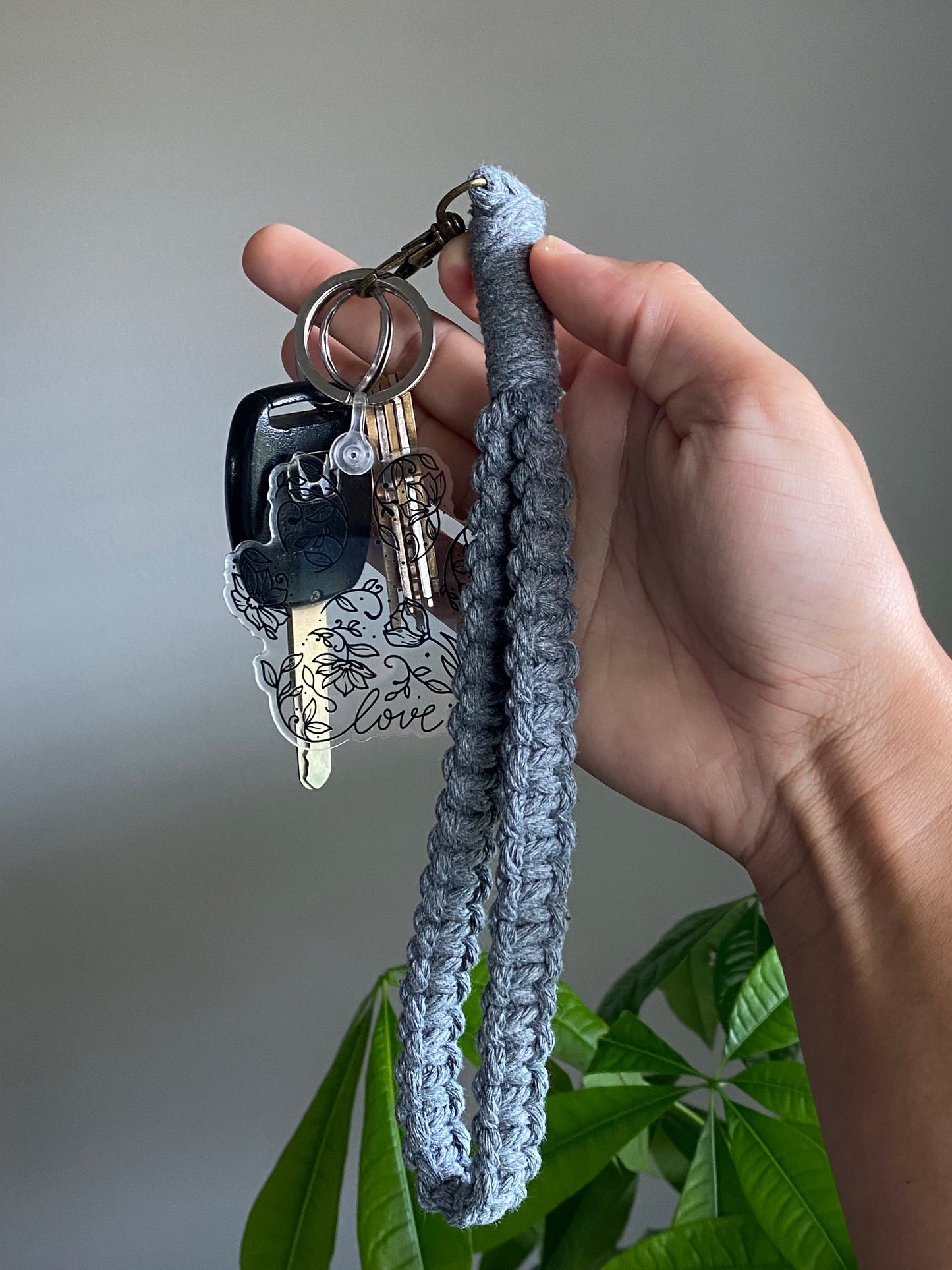 Grey Macrame Wrist Keychain