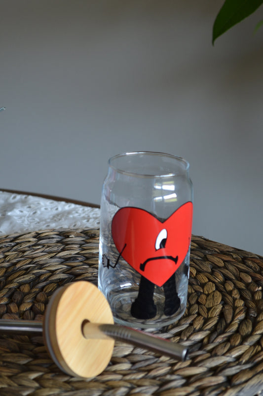 Bad Bunny Red Heart Can Glass