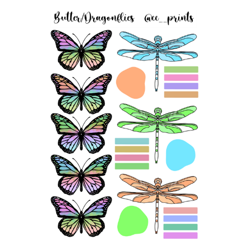 Hoja de pegatinas de mariposas y libélulas