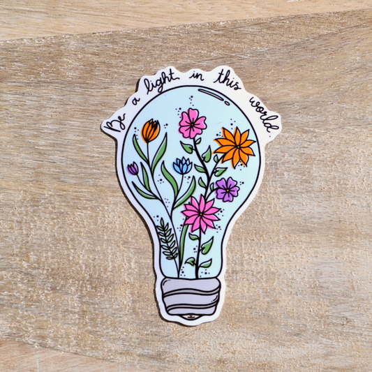 "Be a light in this world" Flowered Lightbulb Sticker